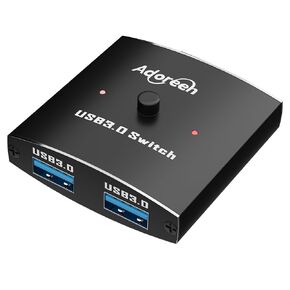 Adoreen USB 3.0 Switch Selector, Bi-Directional USB Switcher 2 in 1 Out / 1 in 2 Out, 2 Computers Share 1 USB Devices for Printer, Keyboard, Scanner, Mouse, Compatible with Mac/Win/Linux