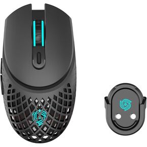 Nightwalker (MKE 824) Wireless Heavyweight Gaming Mouse with Honeycomb Shell, RGB Lighting, and Magnetic Charging Dock, Black