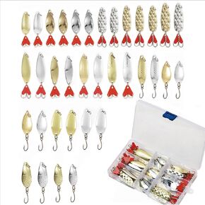 35pcs Fishing Spoons Lures Kit, Flutter Spoon Jigging Spoon Bait for Striped Bass Trout Salmon Steelhead, River Sea Lake, from 1/14oz to 1/3oz