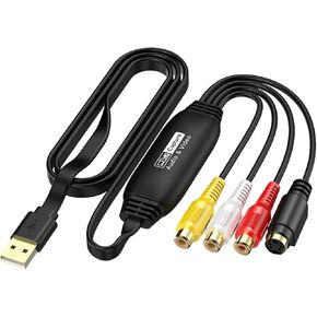 Video Capture Card USB 1080p, RCA to USB Video Capture Device, Convert VHS to Digital from VHS VCR Hi8 DVD Mini DV to Digital Converter for PC TV Laptop, Support PAL/NTSC for Windows 7/8/10 MAC Vista