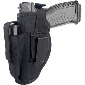 Tactical Belt Holster with Mag Pouch and Metal Clip Universal Outside The Waistband Handgun Holster Black