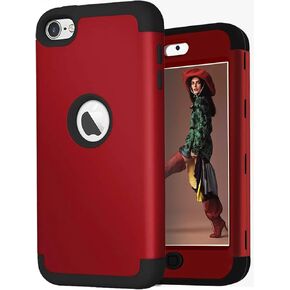 iPod Touch 7 Case, iPod Touch 6 Case, KZONO Heavy Duty Three Layer High Impact Armor Case Cover Protective Case for Apple iPod Touch 7 6 5th Generation (Red+Black)