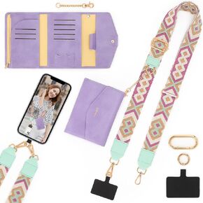 ZOPPEN Clip and Go Strap for Phone with Wallet Crossbody, Phone Lanyard Strap Crossbody Compatible with All Phones, Multicolor Floral Pattern