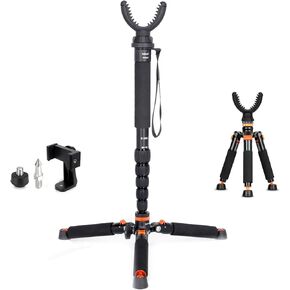 Aluminum Hunting Monopod - 21"-67" Shooting Tripod Stand with 360 Rotating V Yoke Head for Rifle, Outdoors