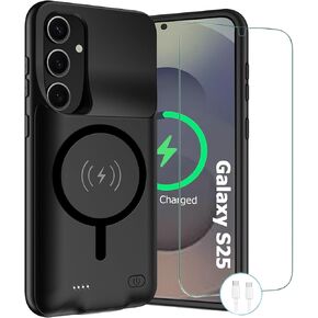Wireless Charging Case for Galaxy S25, 2025 Upgraded 10000mAh Rechargeable Portable Charging Case Compatible with Galaxy S25 5G (6.2 inch) with Carplay Extended Battery Pack Charger Power Case (Black)