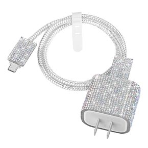 VOFUOE Charger Protective Case for iPhone 18W/20W USB C Charger Sparkling Diamond Charger Protector for Women Girls Glitter Soft Charging Cable Protective Sleeve 5 in 1 Charger Cover-Colorful