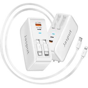 4 in 1 Retractable Wall Charger with Dual Cables, 40W Fast Retractable Charger with QC 18W USB and PD 20W Type C Port, Retractable Phone Charger Wall Plug for iPhone 16/15/14/13, LG, Galaxy, Pixel