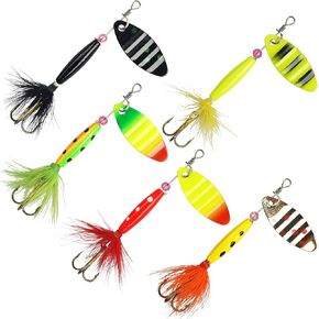 Inline Spinner Baits Kit, Fishing Metal Spinner Lures with Feathered Treble Hook for Bass Trout Walleye with Tackle Box