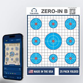 Zero-in B Paper Targets - 18 x 24 Inches Paper - Made in USA - 25 Pack - PN P02Z02-025F - Free Mobile App