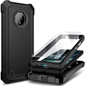 Case for Nokia C200 with Tempered Glass Screen Protector, Full-Body Protective Shockproof Rugged Bumper Cover, Impact Resist Phone Case (Black)