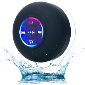 Mini Bluetooth Shower Speaker-with Led Light, Shower Speaker Bluetooth Waterproof, Bluetooth Speaker for Shower, Wireless Bluetooth Shower Speaker with Suction Cup, Portable Shower Speaker (Black)
