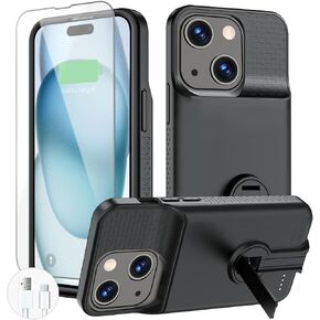 BOPPS Battery Case for iPhone 15/15 Pro with Invisible Stand,【2025 New】 Powerful 7000mAh Portable Rechargeable Protective Extended Charger Cover for iPhone 15/15 Pro Charging Case,Black