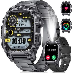 Military Smart Watches for Men(Answer/Make Calls),2.01"HD Screen Outdoor Sports Smartwatch with LED Flashlight,700mAh Battery,Heart Rate/Sleep Monitor Fitness Tracker for Android iOS,100+Sport Modes