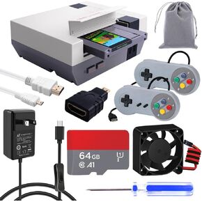 GeeekPi RETROFLAG NESPi 4 Case Kit, with SSD CASE, HDMI Splitter Switch & Cooling Fan & Heatsinks & USB Wired Game Controllers for Raspberry Pi 4 Model B