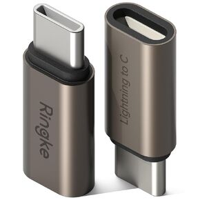 Ringke Lightning Female to USB C Male OTG Adapter [2 Pack] for Fast Charging and Data Transfer, USB Type C Charger Converter Compatible with iPhone 16 15 Pro Max Plus, Galaxy, and Pixel - Gunmetal
