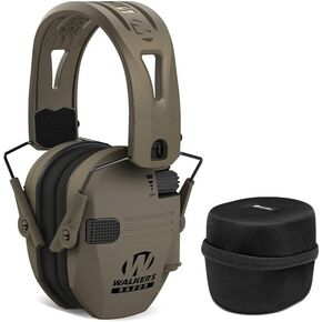Walker's Razor Tacti-Grip Lightweight Shooting Hunting Range Slim Hearing Protection Muff (Flat Dark Earth) with FDE Rubber Headband Bundle with Hearing Protection Case (2 Items)