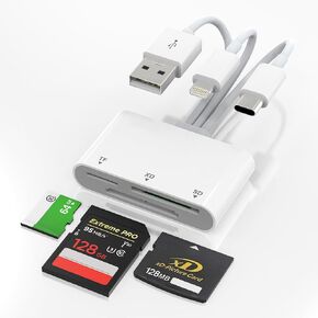 TF SD XD Picture Card Adapter Reader for iPhone - 3 in 1 TF/XD/SD Card Reader for iPhone 16 15 14 iPad Android Computer with USB C Lightning OTG Adapter, Use for Micro SD/TF/SD/SDHC/SDXC/MMC/XD Cards