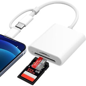 قارئ بطاقة SD لـ iPhone ipad Mac ، قارئ بطاقة الذاكرة Dual Connector (Lightening & USB-C) ، محول بطاقة SD إلى بطاقة iPhone SD/Micro SD ، عارض بطاقة الكاميرا الرقمية إلى iPhone ، التوصيل والتشغيل