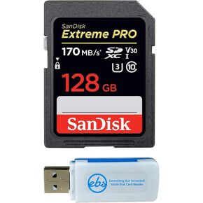 SanDisk Extreme Pro Memory Card Works with Nikon D3400, D3300, D750, D5500, D5300, D500, AW130, W100, L840, A900, P530 Digital Camera SD 4K with Everything But Stromboli Combo Reader (Class 10 128GB)