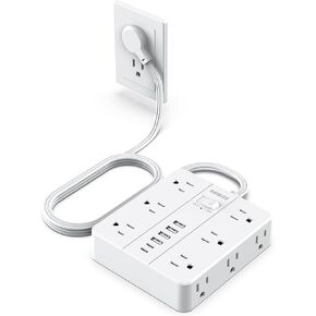 Power Strip Flat Plug with 12 Outlets 6 USB(2 USB C),SMNICE Surge Protector Charging Station with Overload Protection,5ft Extension Cord Widely Spaced Multiple Outlets for Home Office Dorm Essentials