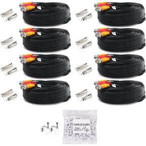 8 Pack 50ft/15M Video Power Cable, BNC Extension Surveillance Camera Cables for CCTV Security DVR System Installation, Included 16 x BNC Connectors and 100pcs Cable Clips