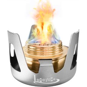 Mini Alcohol Stove Alcohol Burner, Lightweight Brass Spirit Burner with Aluminium Stand, Backpacking Stove for Outdoor Camping, Hiking, Backpacking, Picnic (Grey)