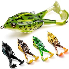 Topwater Frog Lure Bass Trout Fishing Lures مجموعة واقعية Prog Frog Swimbait الطعم العائم مع السنانير بدون الأعشاب الضارة للمياه المالحة العذبة in Kuwait