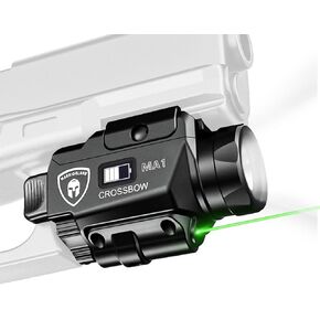 WARRIORLAND MA1 800 Lumens Pistol Light with Green Laser White LED Combo, Compact Weapon Light with Custom Rail Keys for G17 G19 P365 1911 and Other 60+ Models, Tactical Light with Battery Indicator