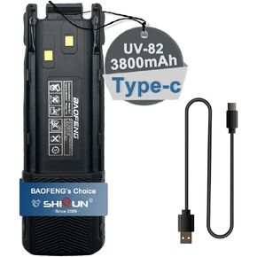 BAOFENG UV-82HP Battery Extended 3800mAh USB-C Charger Repleacement BL-8 Li-ion Battery for Ham Radio Compatible with UV-82 UV-82L UV-82C (Type-c Battery 3800mAh+Cable x1)