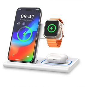 Wireless Charger, 3 in 1 Wireless Charging Station for Multiple Devices,Wireless Charging Stand for iPhone16 15 14 13 12 11 Series, AirPods Pro 3 2 & Apple Watch [UL-Listed] (White)
