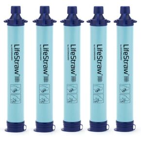 LifeStraw Personal Water Filter for Hiking, Camping, Travel, and Emergency Preparedness, 5 Pack, Blue