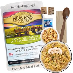 Heaven's Harvest Self-Heating Emergency Meal Kit (10 Year Shelf Life) — Tastier Than MRE Meals & Ready-to-Eat in Minutes! Just add Water to Activate The “Cooking" Process. (Savory Stroganoff)