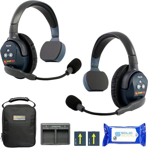 Eartec ETP8S Ultralite PRO16 Hands Free Full Duplex Wireless Headset Communication for 8 Users – 8 Single Ear Headsets, Up to ½ Mile Range, with SolidSignal Cleaning Wipes Bundle in Kuwait