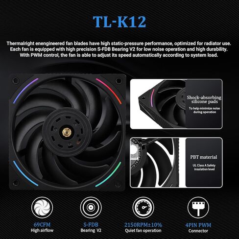 Thermalright Hyper Vision 360 Argb Black Cpu Water Cooler مع 3 مراوح PWM مع شاشة IPS LCD 2150 دورة في الدقيقة مع دقة 480 × 480 ، مبرد CPU السائل لـ AM5 ؛ Intel LGA1700/1851،3.95 بوصة شاشة LCD in Saudi Arabia