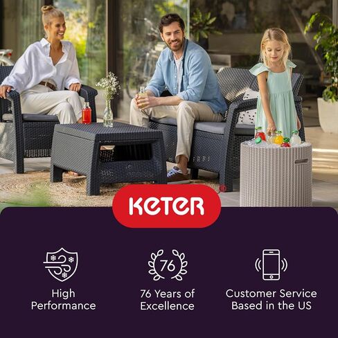 Keter Cool Side Table Cooler 3 في 1 طاولة فناء في الهواء الطلق وتخزين صندوق الجليد ، طاولة حوض استحمام ساخن مثالية ، ديكور وبار فناء في الهواء الطلق ، شريط محمول in Kuwait