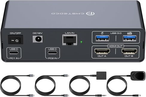 KVM Switch 2 Sonitors 2 Computers Station محطة USB C KVM Switches HDMI 4K60HZ STOWSER DUAL SWITCHER لجهاز الكمبيوتر المحمول وجهاز الكمبيوتر المشارك 13 في 1 in Kuwait