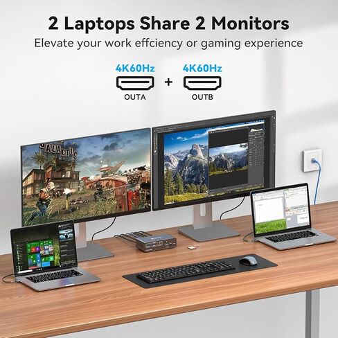 KVM Switch 2 Sonitors 2 Computers Station محطة USB C KVM Switches HDMI 4K60HZ STOWSER DUAL SWITCHER لجهاز الكمبيوتر المحمول وجهاز الكمبيوتر المشارك 13 في 1 in Kuwait