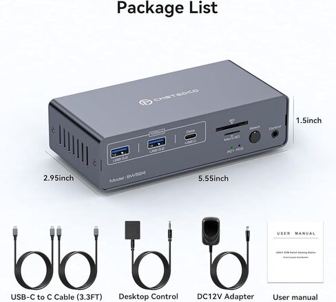 KVM Switch 2 Sonitors 2 Computers Station محطة USB C KVM Switches HDMI 4K60HZ STOWSER DUAL SWITCHER لجهاز الكمبيوتر المحمول وجهاز الكمبيوتر المشارك 13 في 1 in Kuwait