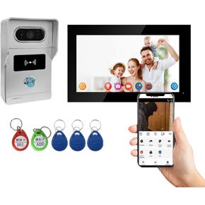 WiFi Video Intercom System, Wired Video Doorbell with Camera and Monitor Kits, 1080P HD Doorbell Camera, 7 Inch Touchscreen Monitor,Tuya Remote/ID Keyfobs Unlock for Home Apartment