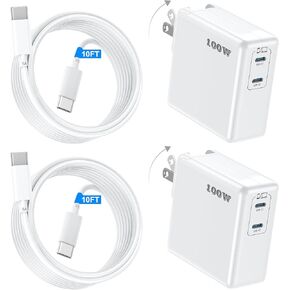 Mac Book Pro Charger, 100W USB C Fast Charger for MacBook Pro/MacBook Air 16 15 14 13 Inch, iPad Pro, iPhone 16/15 Pro and All USB C Devices, GaN Foldable Power Adapter with 10 FT USB C Charge Cable