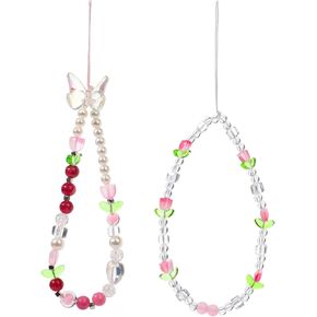 Beaded Phone Charms Strap Colorful Beads Phone Strap Charm Handmade Cell Phone Lanyard Wrist Strap Cute Butterfly Beads Cell Phone Chains for Women