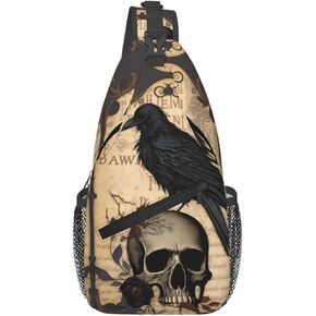 Edgar Allan Poe The Raven Skull 1 Crossbody Chest Bags for Women, Small Crossbody Shoulder Bag Sling Bag Travel Hiking Daypack