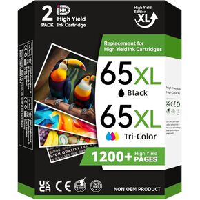 65XL Compatible for HP 65 Ink Cartridges Black/Color Combo Pack Work for Deskjet 3755 3752 2652 2600 2622 5070 2655 5000 2640 3700 Envy 5055 Printer (2 Pack)