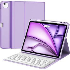 Keyboard Case for iPad Air 13 inch M2 2024, Magnetic Detachable Slim Wireless Bluetooth Keyboard, Precise Cutouts Folio Cover Case with Pencil Holder, Adjustable Angles, Auto Sleep/Wake, Off-White