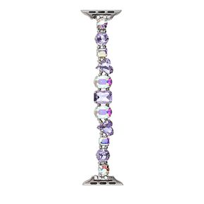 Northern Lights Crystals Bracelet Compatible for Apple Watch Band 40mm/38mm/41mm Series 9 8 7 SE Series 6/5/4 Women Fashion Cute Handmade Stretchy Watch Strap (38mm/40mm/41mm, Purple)