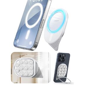 JOYROOM Suction Cup Phone Mount, Magsafe Phone Grip with Pull Ring, Phone Suction Grip for iPhone Samsung Android, Cell Phone Grip Holder for Creators, Selfies, Fitness(White)