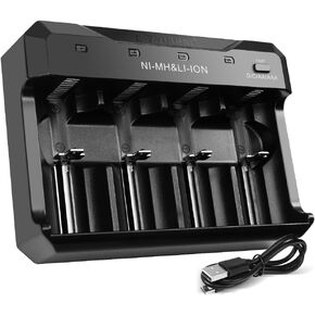 Universal Battery Charger for AA AAA C D Lithium-Ion, NiMH, NiCd Rechargeable Batteries 1.2V/3.7V/1.5V and USB Batteries - Fast Charging