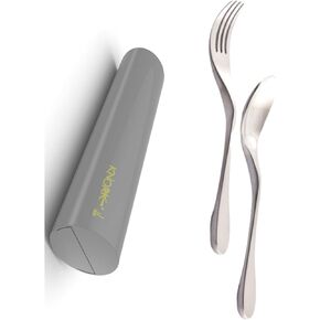 Knork Original Stainless Salad Fork and Teaspoon Travel Lunch Set, 2 Piece Utensil Plus Eco Astrik Case, Silver