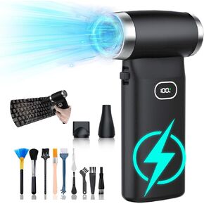 Duster Air Air - Duster Air Lusclible القابل لإعادة الشحن مع 180،000 دورة في الدقيقة ، شاشة رقمية ، 100 سرعة قابلة للتعديل ، بطارية 8000 مللي أمبير في الساعة للكمبيوتر الشخصي ، الكمبيوتر ، لوحة المفاتيح ، وتنظيف السيارات