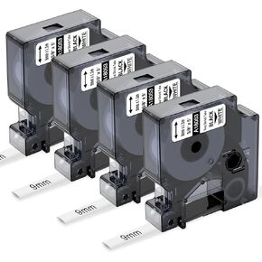 Label KINGDOM Rhino A18053 Heat Shrink Labels Replace for DYMO 18053 Heat Shrink Tube Wire Labels 3/8" Rhino 5200 Label Tape 9mm Black on White for DYMO Rhino 4200, 5200, 6000 Label Maker, 4-Pack